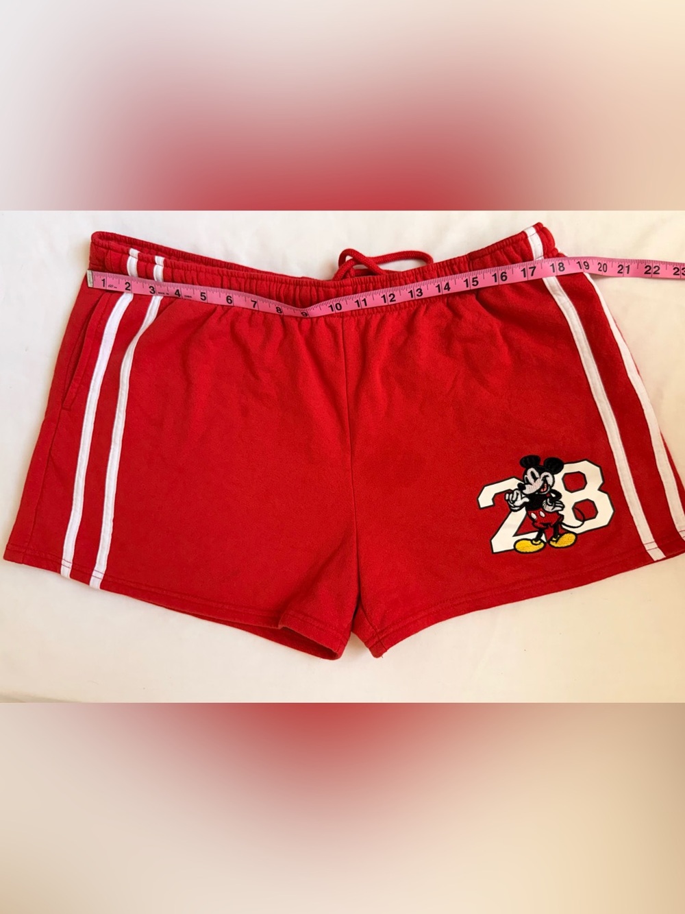 Disney Mickey Mouse Embroidered Athletic Shorts Red White Stripe “28” XL